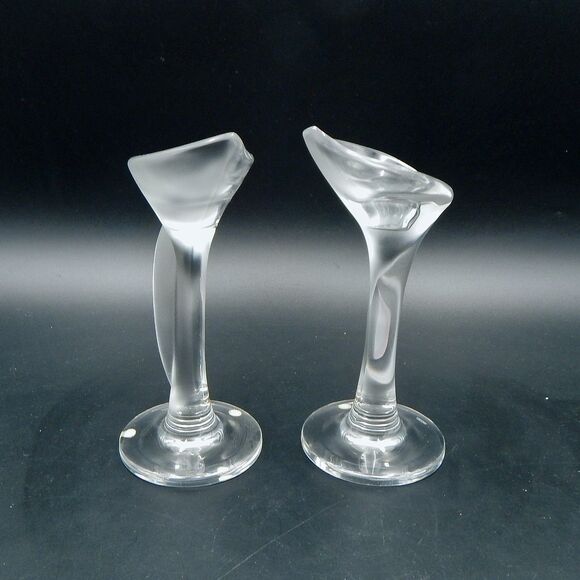 Riedel Crystal Calla Lily Candlestick Holder Pair 7-1/2 Inches Tall Frosted - Picture 3 of 8